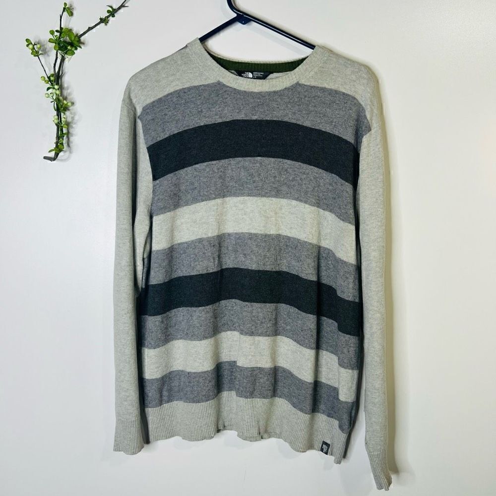 The North Face Gray Striped Cotton Nylon Wool Blend Sweater